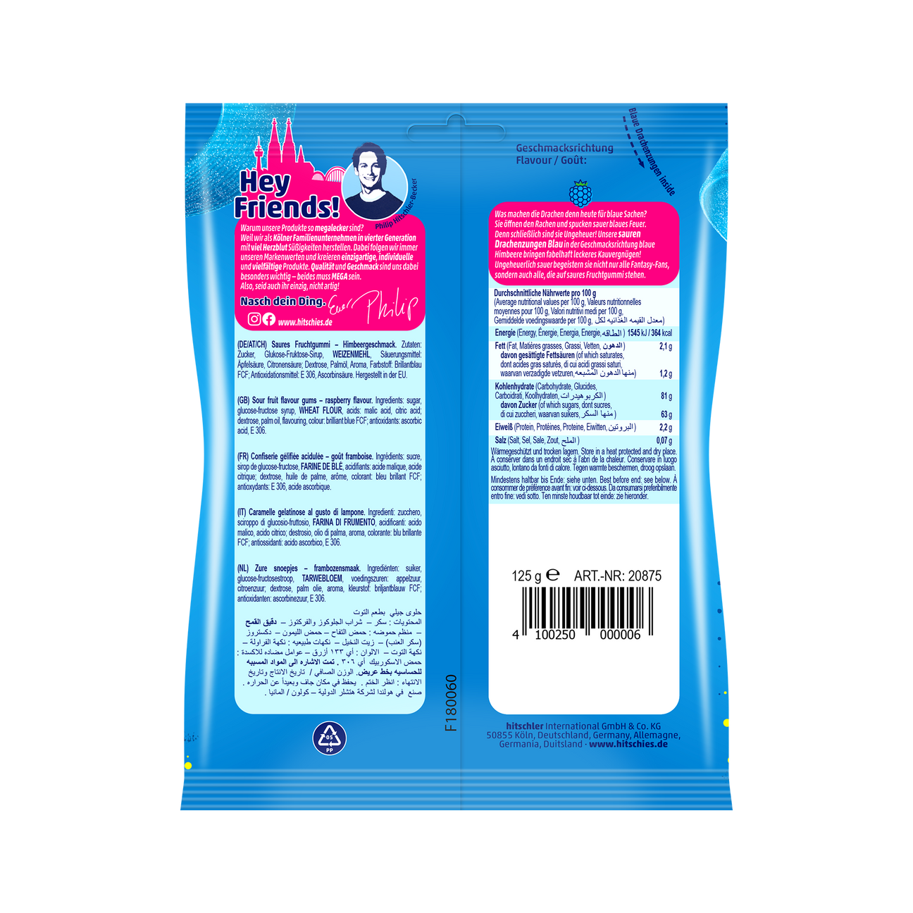 Ürün numarası: 3372 -- Hitschies Ekşi Ejderha Dilleri mavi