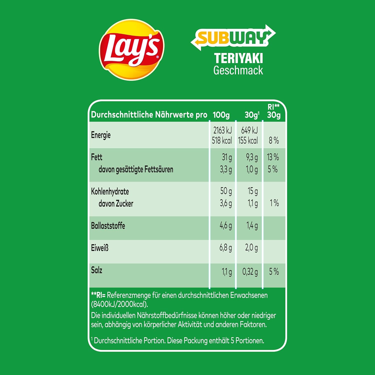 Ürün numarası: 7229 -- Lays Subway Teriyaki Cips 150g