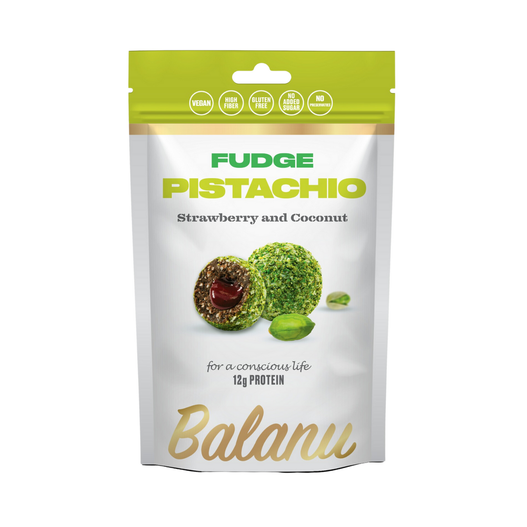 Balanu Fudge Pistachio Strawberry and Coconut Snack 110g (2263)