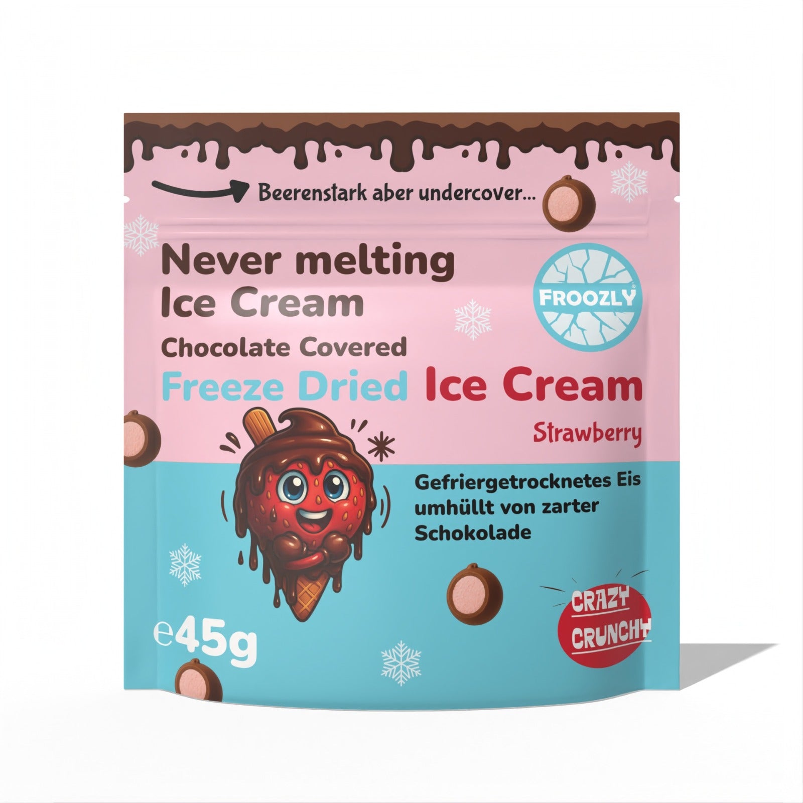 Froozly Gefriergetrocknete Erdbeere-Eiscreme umhüllt von Schokolade (45g) (7500)