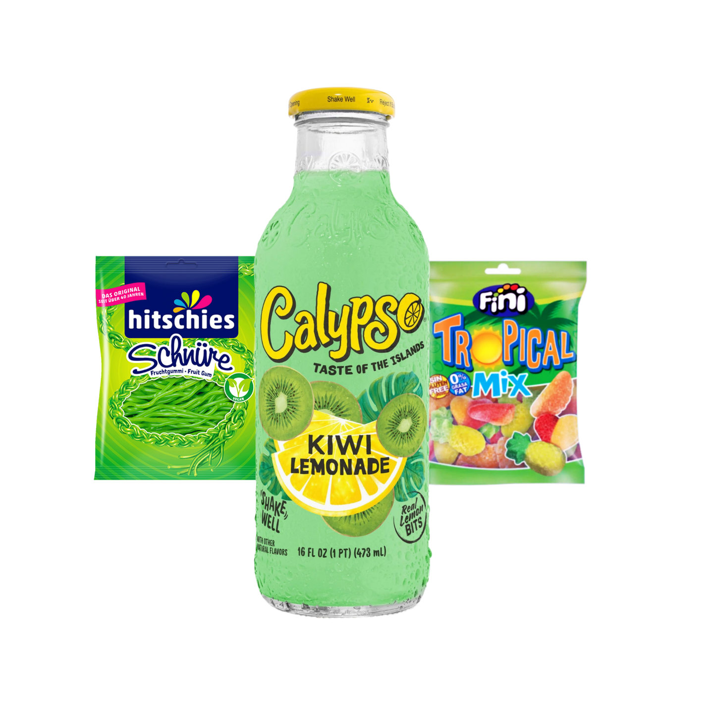 Calypso Kiwi Lemonade & Hitschies Schnüre Apfel & Fini Tropical Mix Bundle